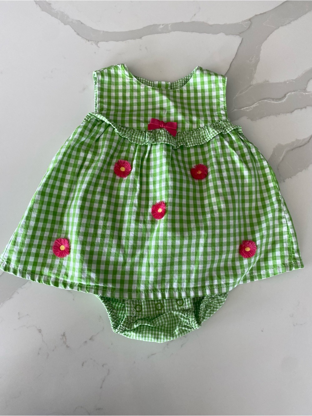 Gymboree Gingham frilly flowers 100% Cotton ruffle butt bubble romper 3-6M